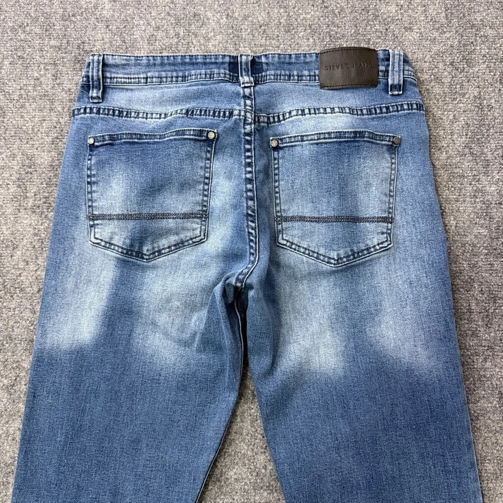 Steve's Jeans Mens 32x32 Medium Wash Straight Leg Stretch Denim Faded Whiskered